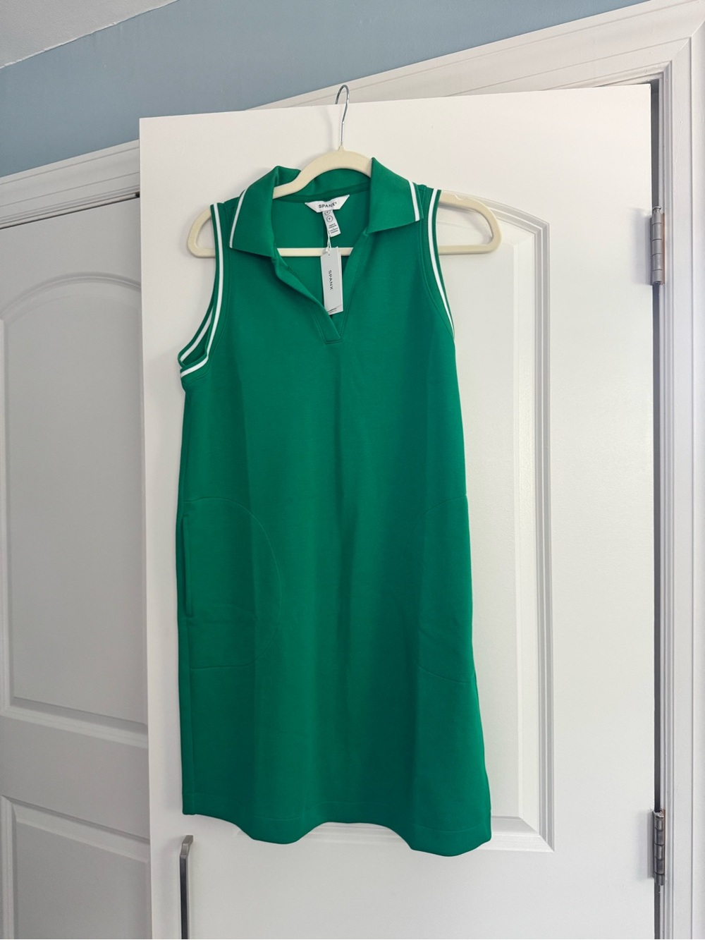 SPANX Sleeveless Polo Dress in Green with White Trim